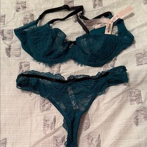 Victoria's Secret Dark Teal Lace Bra and Panty Set